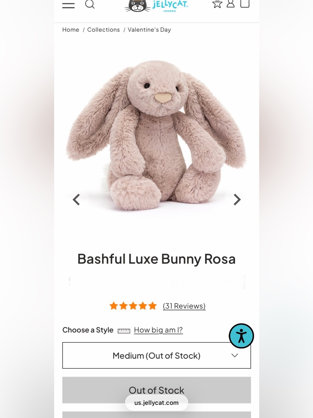 Jellycat Bashful Luxe Bunny Rosa